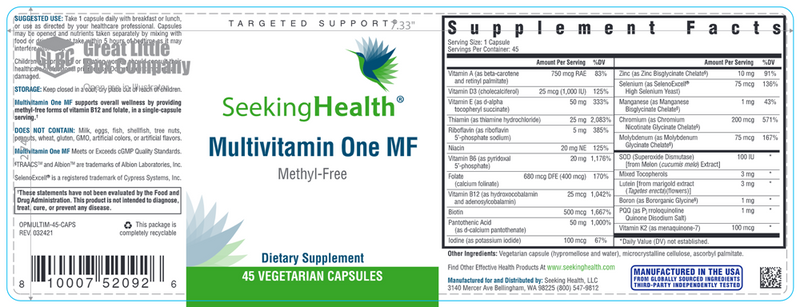Multivitamin One MF Seeking Health Label