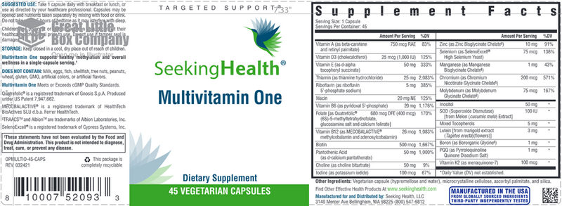Multivitamin One Seeking Health Label