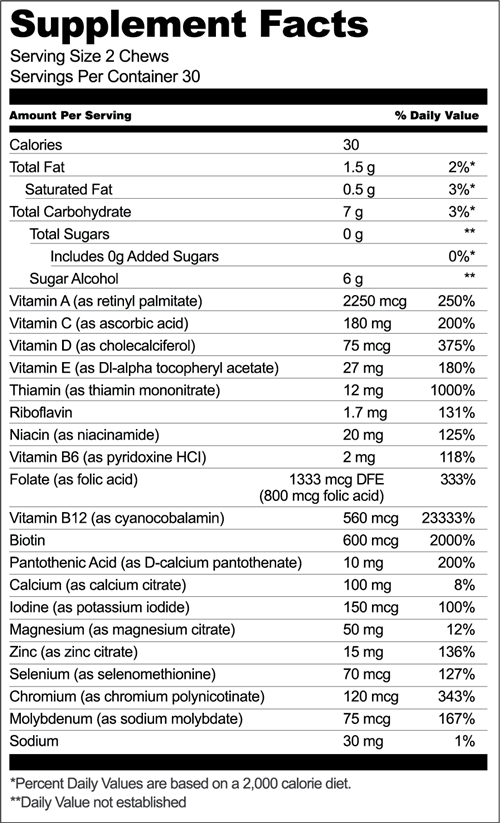 Multivitamin Soft Chews - Watermelon (Bariatric Fusion) supplement facts