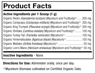 Mushroom Complex Organic for Pets (Dr. Mercola) supplement facts