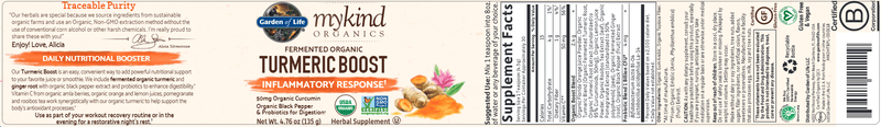 MyKind Organics Turmeric Boost (Garden of Life) Label