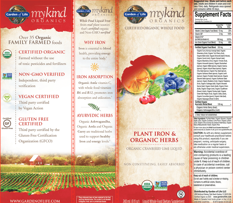 MyKind Plant Iron & Organic Herbs (Garden of Life) Label