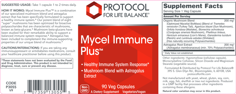 Mycel Immune Plus (Protocol for Life Balance) Label