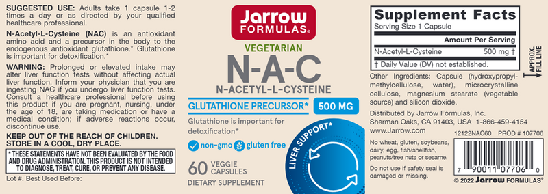 N-A-C (N-Acetyl-L-Cysteine) (Jarrow Formulas) label