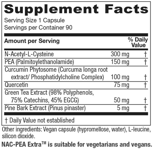 NAC-PEA Extra Supplement Facts Label