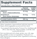 NAC | n-acetyl-cysteine 600 mg (protocol for life balance) supplement facts