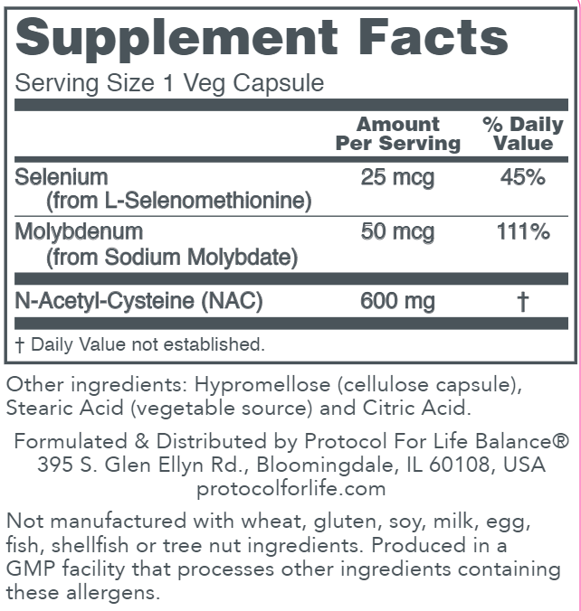 NAC 600 mg (Protocol for Life Balance) Supplement Facts