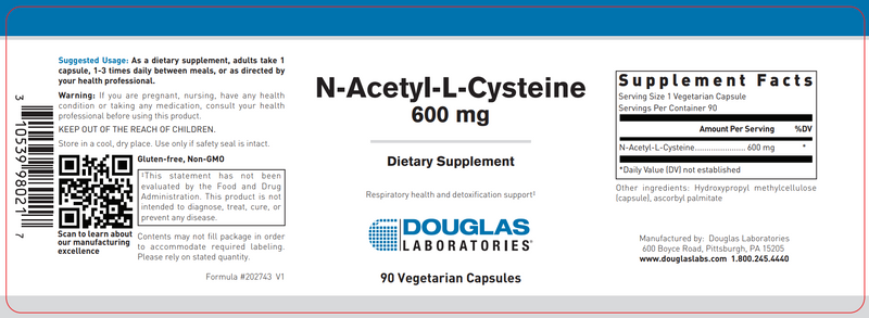 N-Acetyl-L-Cysteine 600 mg (Douglas Labs) label