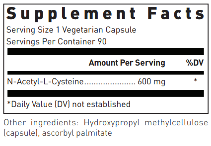 N-Acetyl-L-Cysteine 600 mg Supplement Facts Label