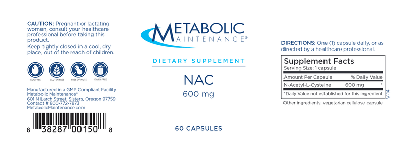 NAC 600 mg (metabolic maintenance) label