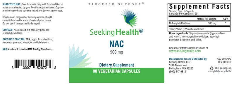 NAC (N-Acetyl-L-Cysteine) Seeking Health Label
