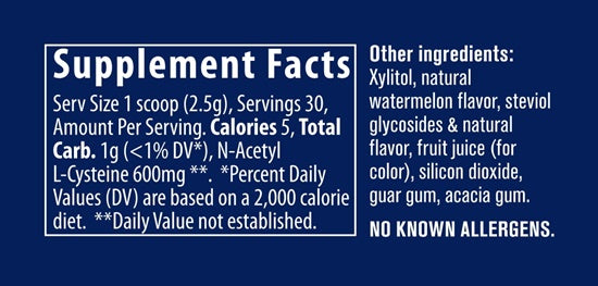 NAC Powder 600 mg Supplement Facts Label