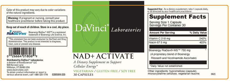 NAD+ Activate label DaVinci Labs