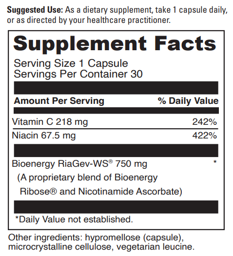 NAD+ Activate Supplement Facts Label
