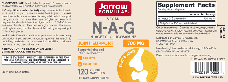 NAG 700mg Jarrow Formulas label