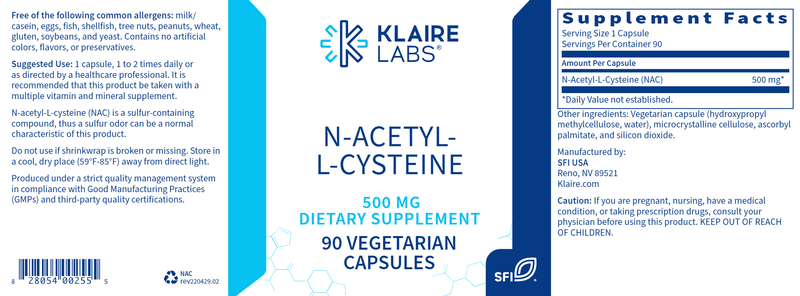 N Acetyl Cysteine - NAC (Klaire Labs) Label