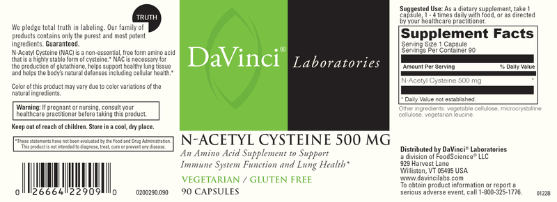 N Acetyl Cysteine 500 mg (DaVinci Labs) label