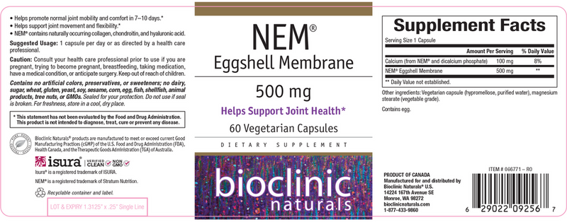 nem eggshell membrane bioclinic naturals label