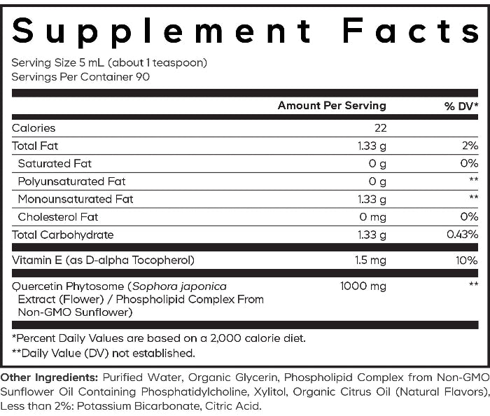 Nanofood Liquid Quercetin Phytosome Supplement Facts Label
