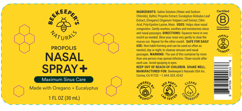 Nasal Spray Plus Beekeeper's Naturals label