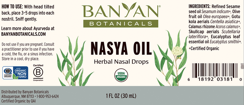 nasya oil banyan botanicals label