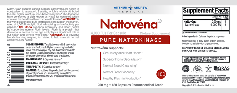 Nattovena (Arthur Andrew Medical Inc) 180ct Label