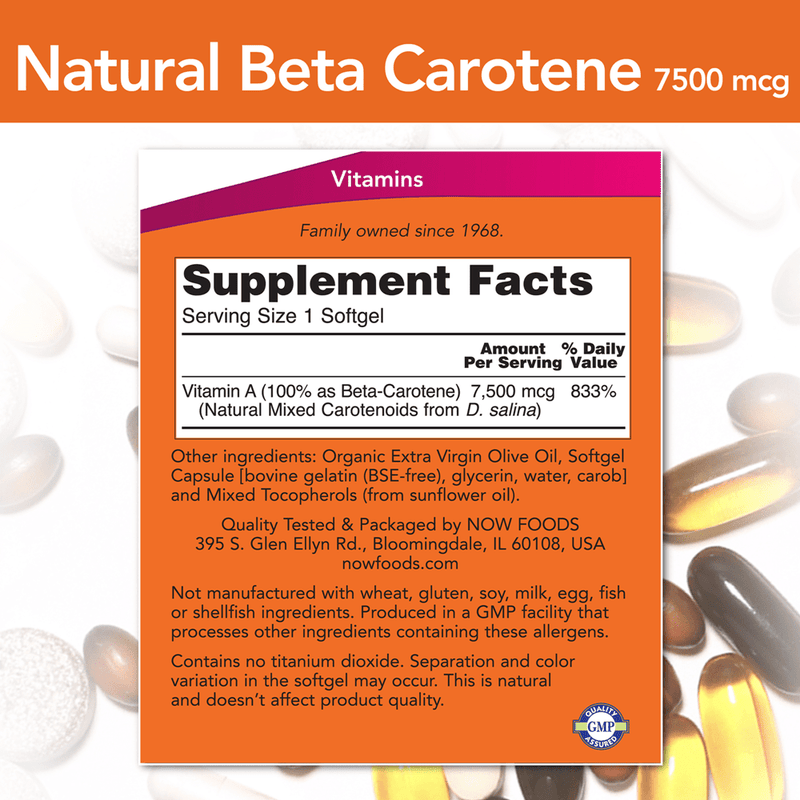 Natural Beta Carotene 25,000 IU (NOW) Supplement Facts