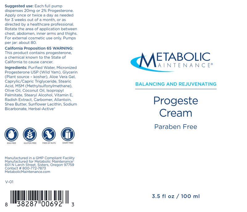 Natural Progeste Cream (Metabolic Maintenance) label