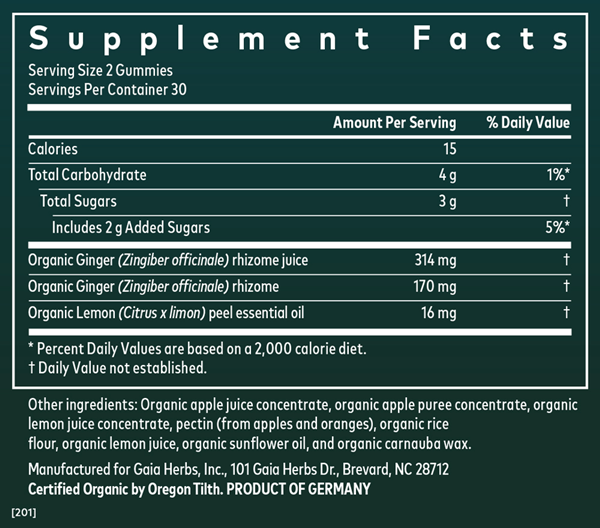 nausea gummies gaia herbs supplement facts