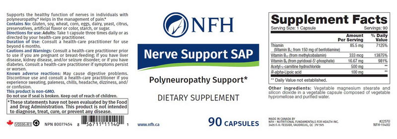 nerve support sap nfh nutritional fundamentals label