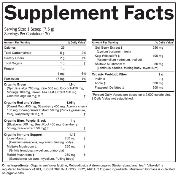 Neuro Greens Superfood Supplement Facts Label