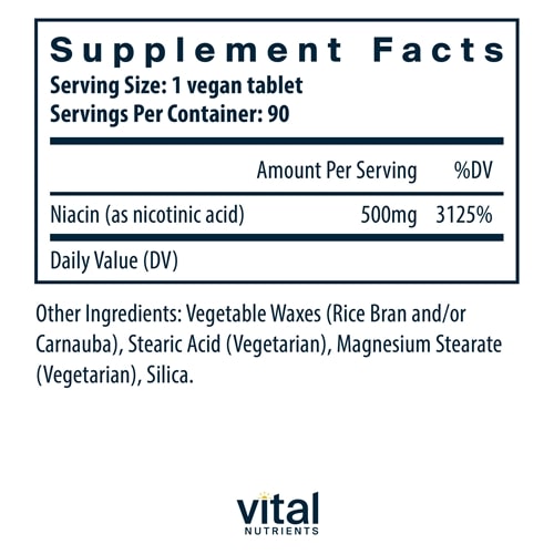 Niacin 500 mg Extended Release Vital Nutrients supplements