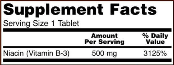 niacin 500 mg (now foods) supplement facts