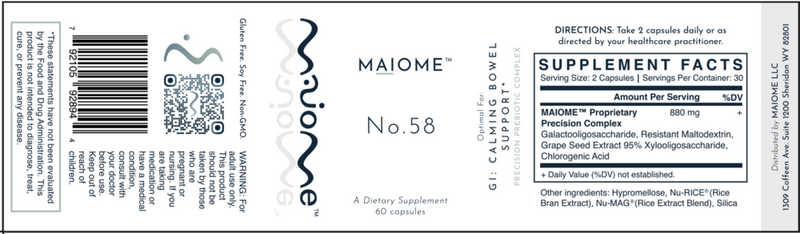 no. 58 gi: calming bowel support maiome label