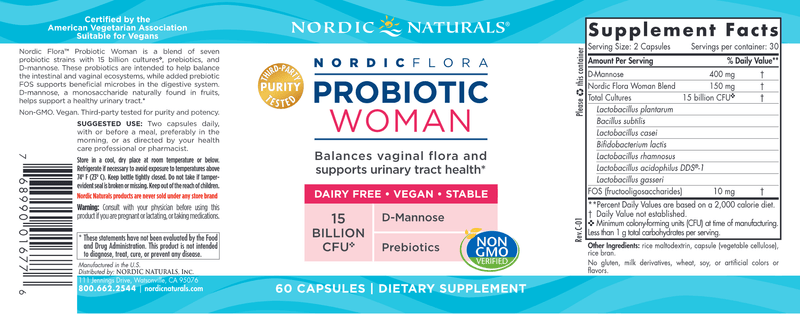Nordic Flora Probiotic Woman 60 Capsules (Nordic Naturals) Label