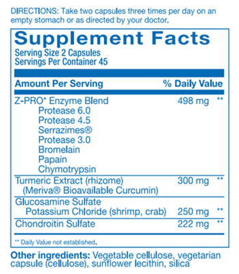 Nutra Disc with Meriva Supplement Facts Label