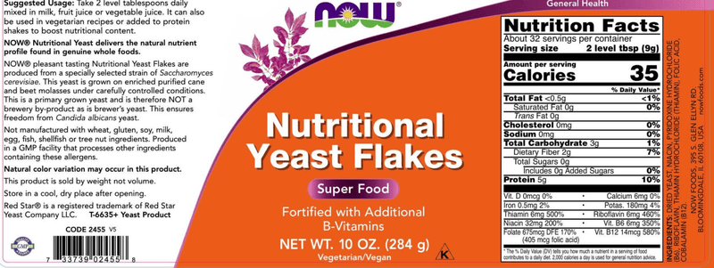 Nutritional Yeast Flakes (NOW) Label