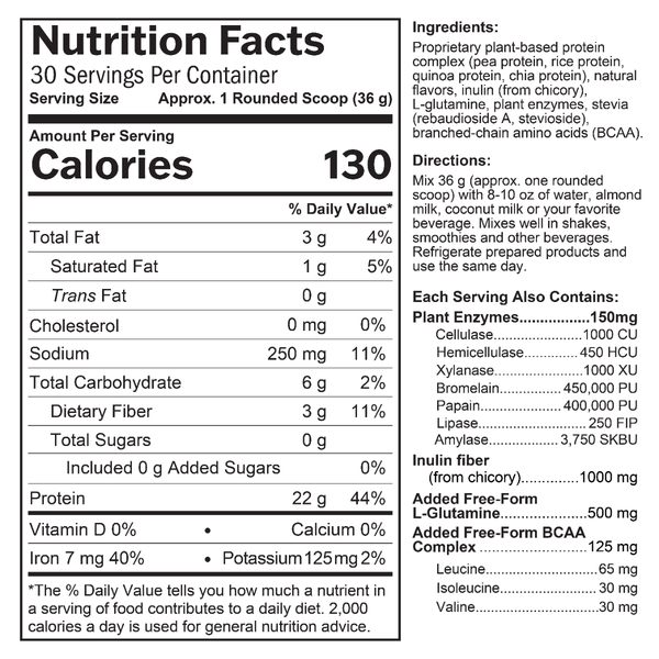 OMNI Protein Chocolate Supplement Facts Label