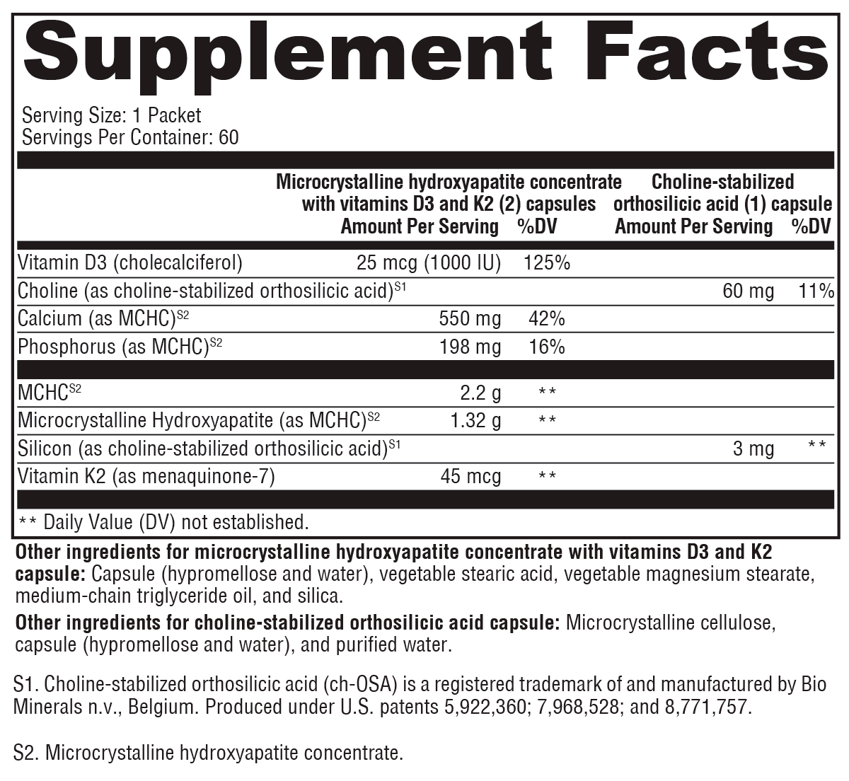 OSAplex MK-7™ Supplement Facts Label