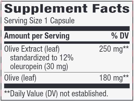 Olive Leaf 12% (Std) 60 veg capsules (Nature's Way) supplement facts