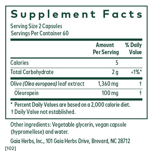 olive leaf 1360 gaia herbs pro supplement facts