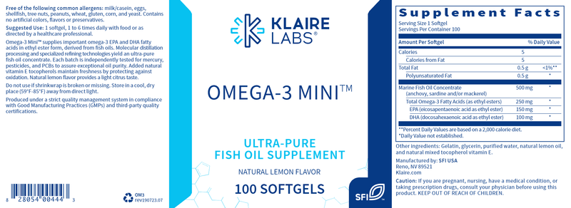 Omega-3 Mini (Klaire Labs) Label