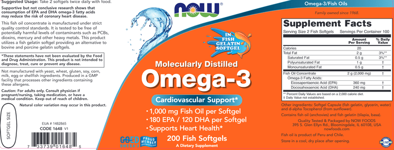 Omega-3 Molecularly Distilled Fish (NOW) Label
