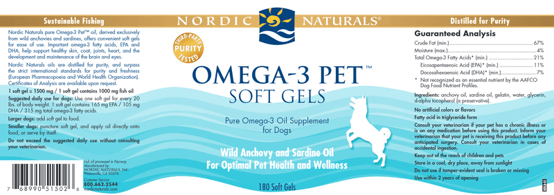 Omega-3 Pet Soft Gels 180 Count (Nordic Naturals)