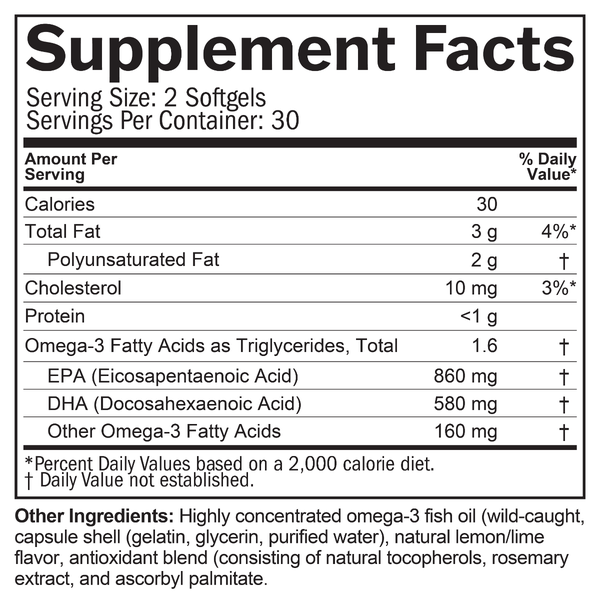 Omega-3 Power Supplement Facts Label