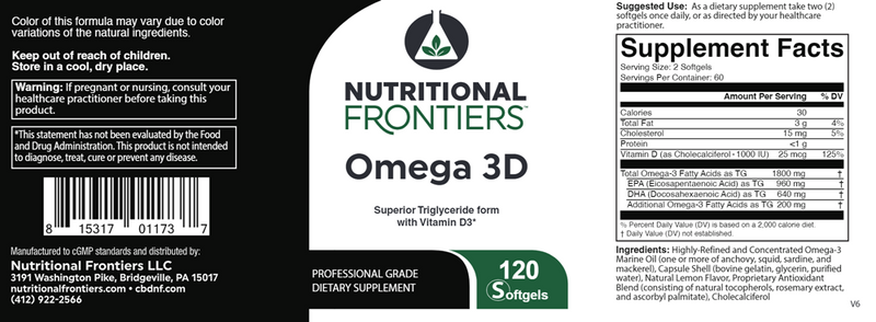 Omega 3D Lemon Nutritional Frontiers Label
