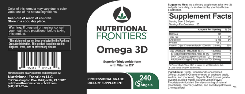 Omega 3D Lemon Nutritional Frontiers Label