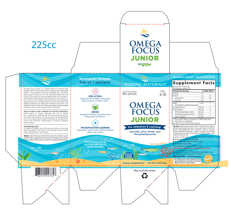 Omega Focus Jr. 120 Soft Gels (Nordic Naturals) Label