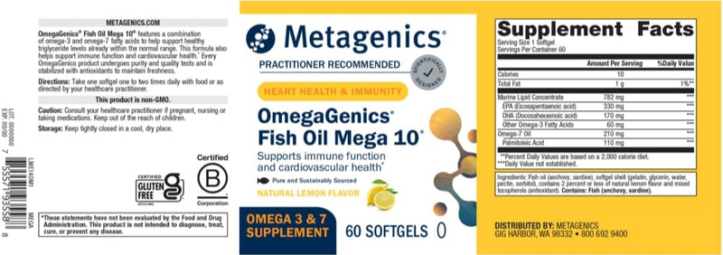 omegagenics fish oil mega 10 (metagenics) label