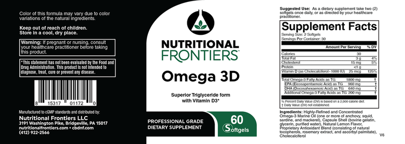 omega 3D lemon nutritional frontiers label